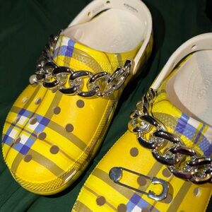 CROCS Yellow and Blue Plaid with Chain